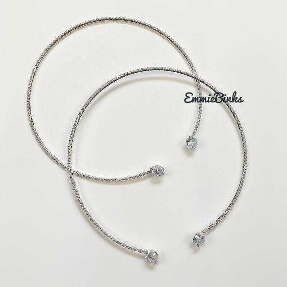 New Crystal & Cubic Zirconia Heart Accented Open Cuff Pave Choker Necklace - Picture 13 of 16